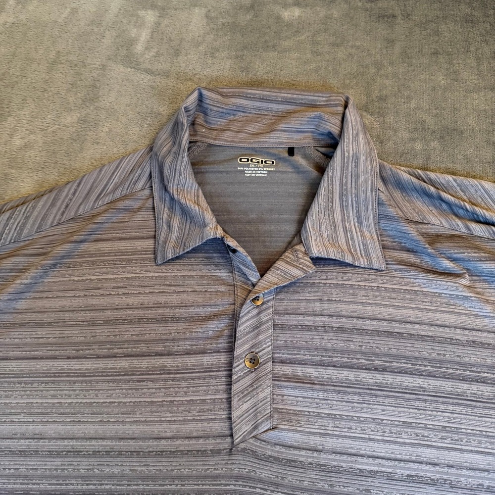 OGIO Polo Shirt Gray Striped Short Sleeve Golf Performance Mens XXL 2XL